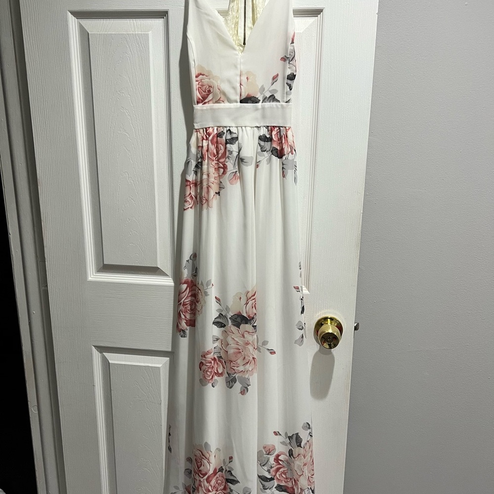 Lovely Day White and Pink Floral Maxi Dress